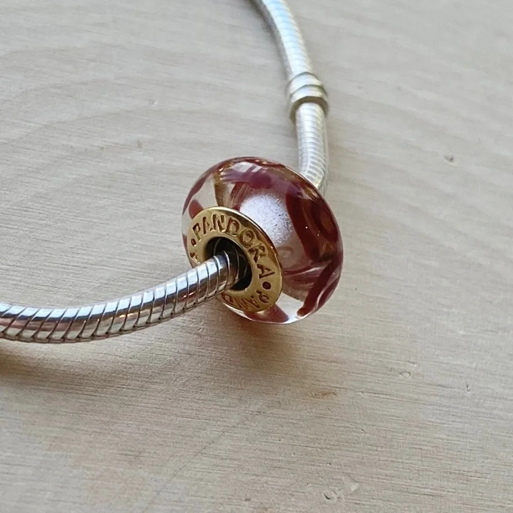 NEW Pandora RETIRED RARE 14k Gold Glass Red Swirl Murano Charm - Picture 3 of 16